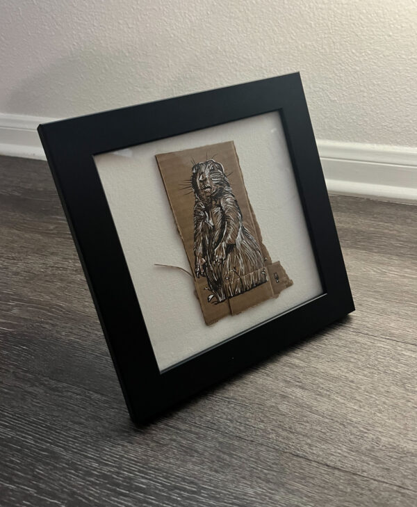 Prairie dog illustration in frame, shown at a 3/4 angle from front.