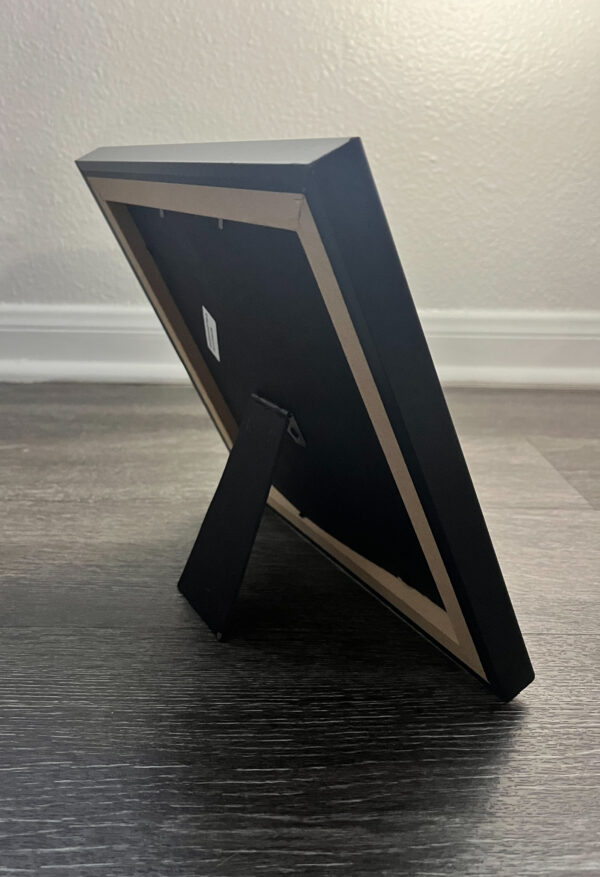 Black 8"x8" wooden frame at a 7/8 angle, showing side and back.